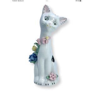 VTG MCM 9” Porcelain Cat Floral Starburst Geo Long Neck Anamorphic Figurine 50s